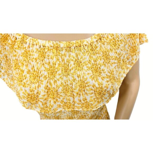 Michael Michael Kors Yellow Floral Midi Dress Sz XL Tie Waist Off Shoulder NEW - Picture 12 of 14